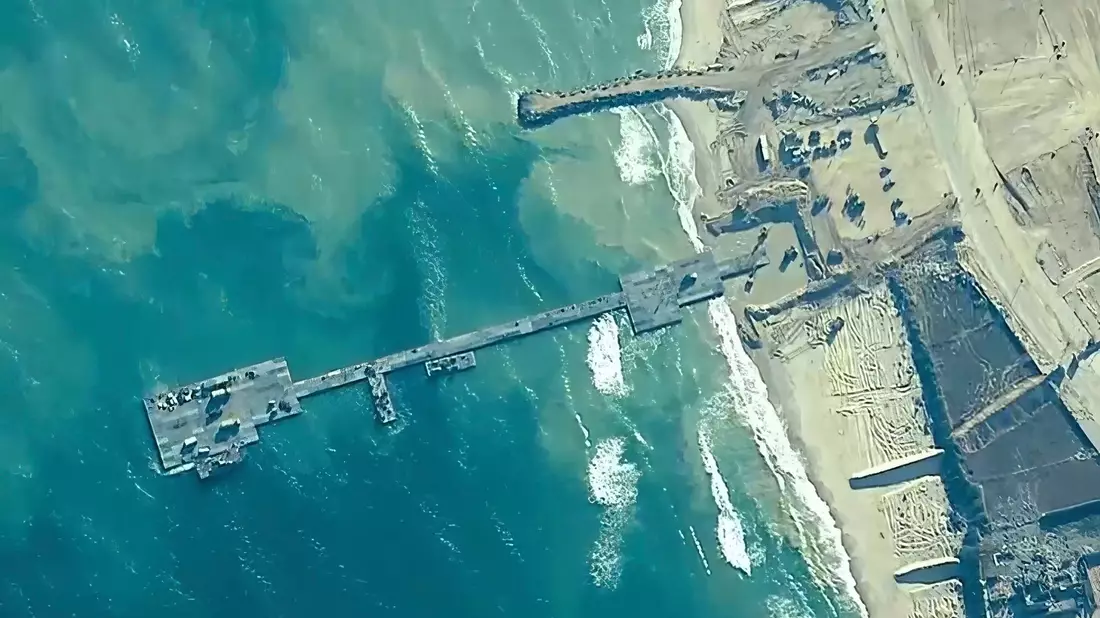 Nun stillgelegt: Der Pier vor dem Gazastreifen.  - Bild: Uncredited/U.S. Central Command/AP/dpa