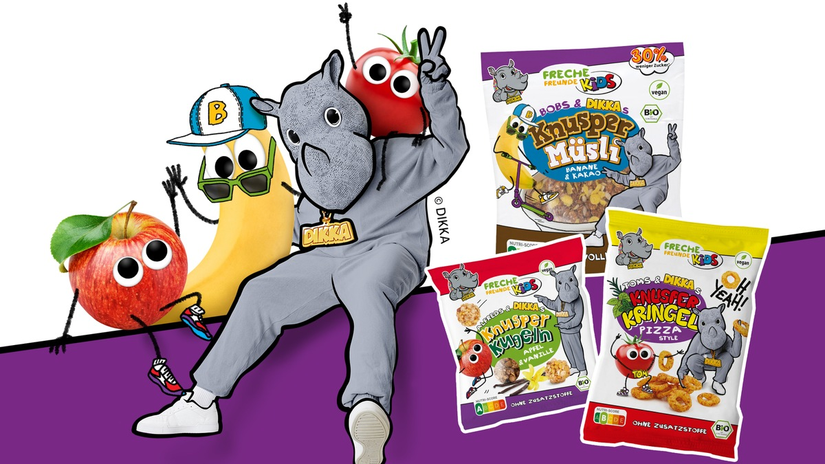 Freche Freunde Kids & DIKKA / Rappendes Nashorn und Berliner Kindernahrungshersteller launchen Snacks und Müsli für Kids - Foto: presseportal.de