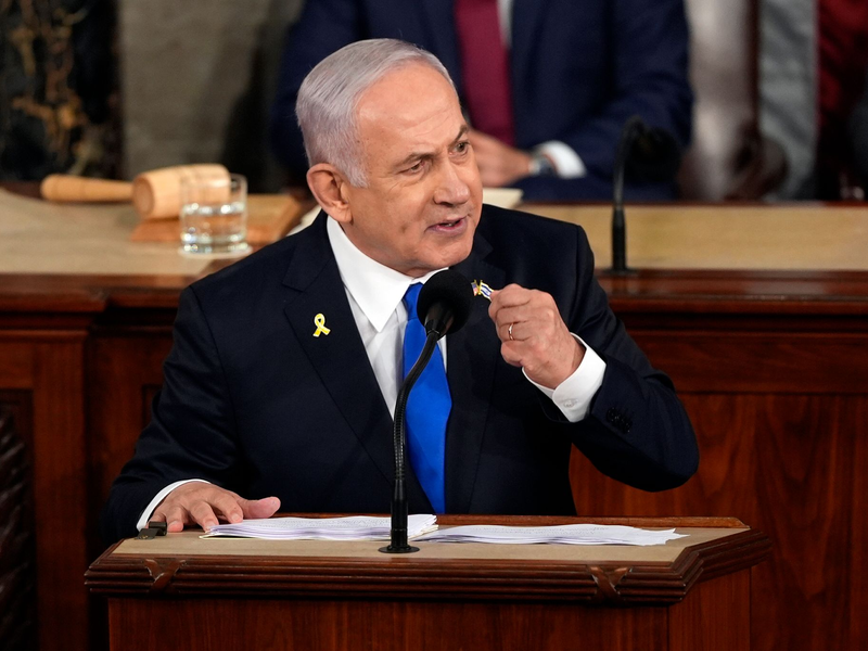 Netanjahu sagt im US-Kongress, Israel habe viel getan, um palästinensische Zivilisten aus der Gefahrenzone zu bringen und zu schützen. - Foto: Julia Nikhinson/AP