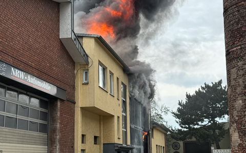 FW Ratingen: Großbrand in Gewerbegebiet - Rauchwolke zieht über Ratinger Stadtgebiet - Foto: presseportal.de