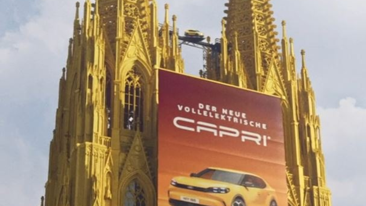 Ford lässt Kölner Dom zum Capri Launch mittels CGI in nahezu ursprünglicher Farbe erstrahlen - Foto: presseportal.de