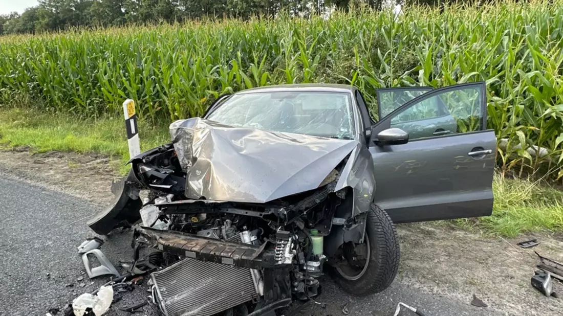 POL-CUX: Verkehrsunfall auf der Wulsbütteler Straße - 19-jähriger leicht verletzt - Fahrzeug mit Totalschaden (Lichtbild in der Anlage) - Bild: presseportal.de