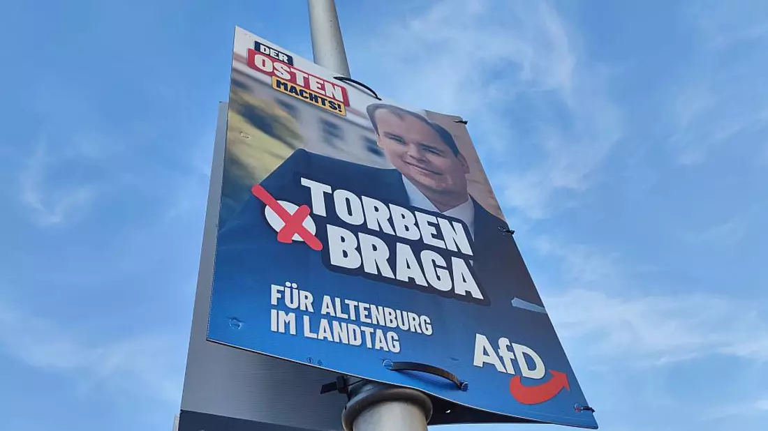 AfD-Wahlplakat mit Torben Braga am 06.08.2024 - Bild: über dts Nachrichtenagentur