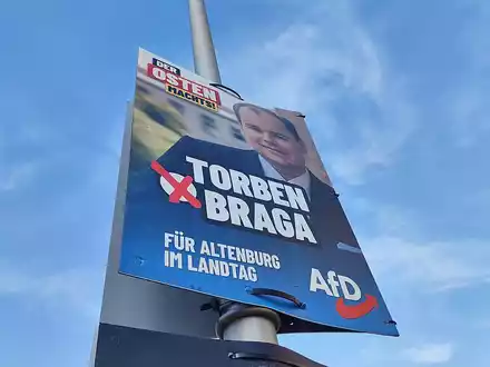AfD-Wahlplakat mit Torben Braga am 06.08.2024 - Foto: über dts Nachrichtenagentur