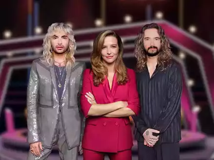 Bill Kaulitz Katrin Bauerfeind Tom Kaulitz Die Super Duper Show - Foto: André Kowalski/ Johanna Brinckman, presseportal.de