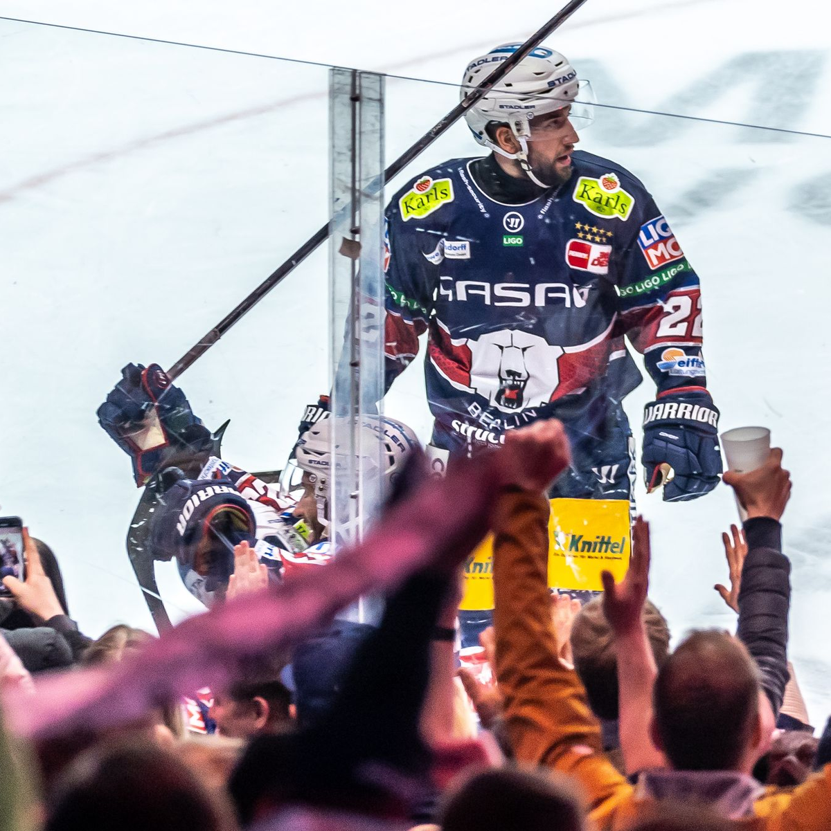 An Tobias Eder wird während der Eisbären-Spiele weiterhin erinnert. - Foto: Andreas Gora/dpa