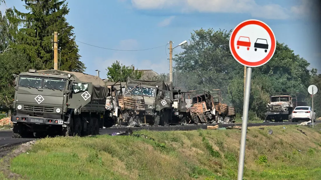 Russische Kolonne bei Kursk getroffen. - Bild: Anatoliy Zhdanov/Kommersant Publishing House/AP/dpa