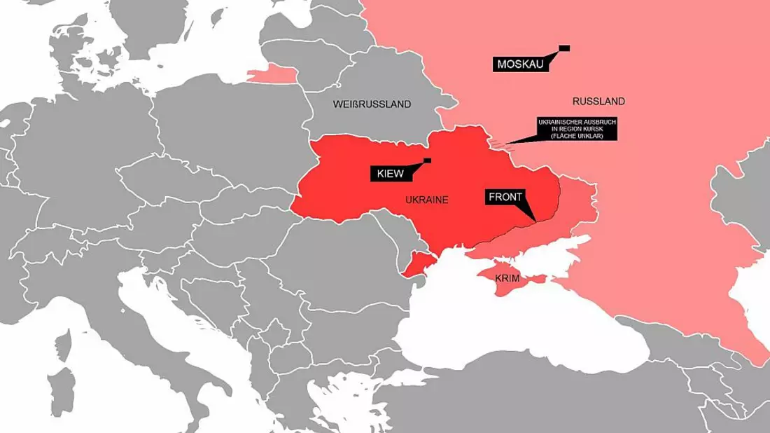 Frontverlauf in der Ukraine mit Ausbruch nach Kursk (Archiv) - Bild: über dts Nachrichtenagentur
