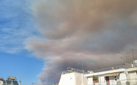 Nahe der griechischen Hauptstadt sind dunkle Rauchschwaden zu sehen. - Foto: Takis Tsafos/dpa