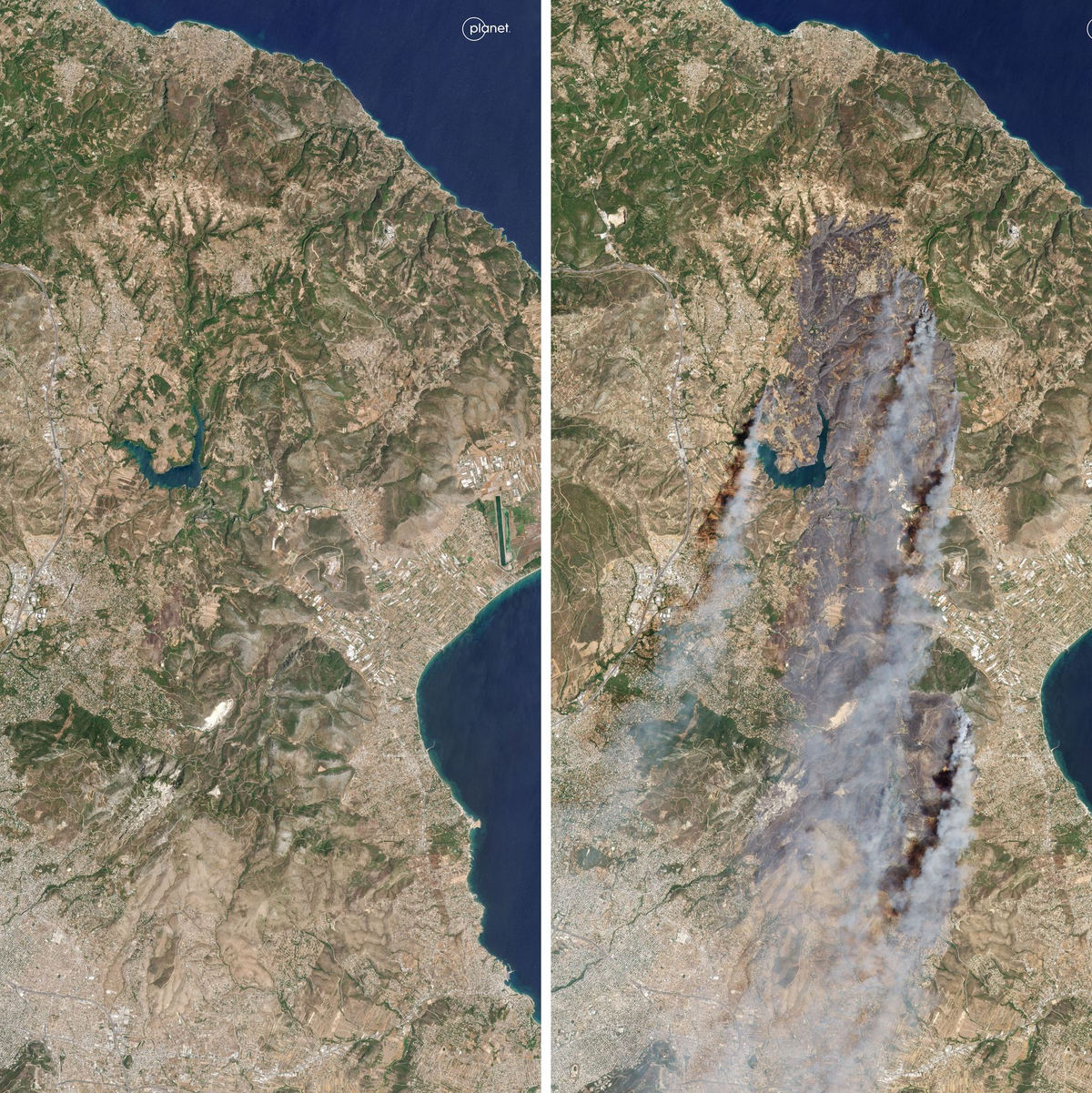 Rund 100 Quadratkilometer Fläche sind verbrannt. - Foto: Planet Labs Inc./dpa