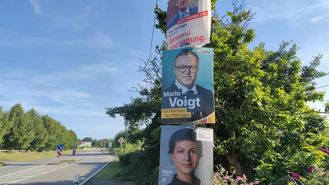 Wahlplakate mit Sahra Wagenknecht, Mario Voigt und Bodo Ramelow zur Landtagswahl in Thüringen (Archiv) - Bild: über dts Nachrichtenagentur