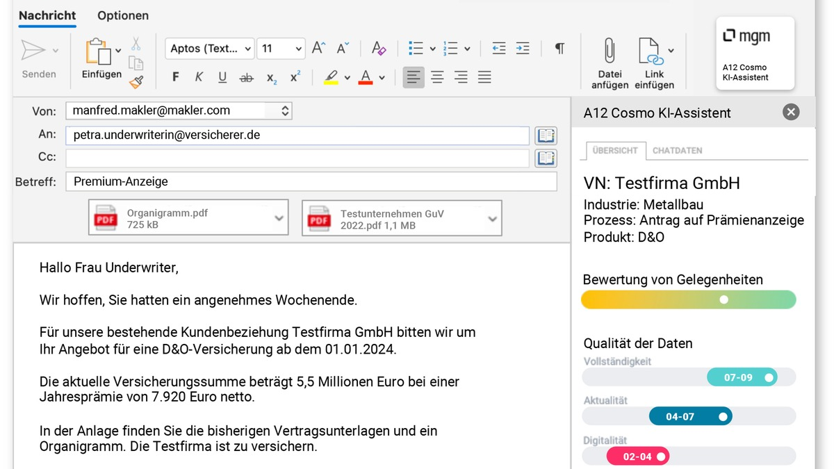 Erste AI-Lösung für den Industrieversicherungsmarkt: Cosmo AI Suite ist datenschutzkonform, flexibel und skalierbar - Foto: presseportal.de