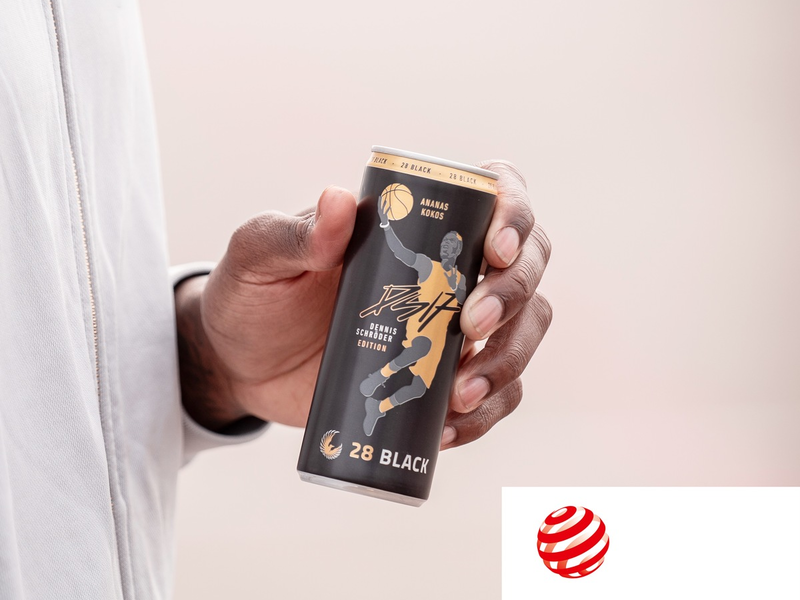 Auf dem Siegertreppchen: 28 Black / Die Dennis Schröder Special Edition Dose mit dem neuen Geschmack Ananas Kokos von 28 Black gewinnt Red Dot Award - Foto: presseportal.de