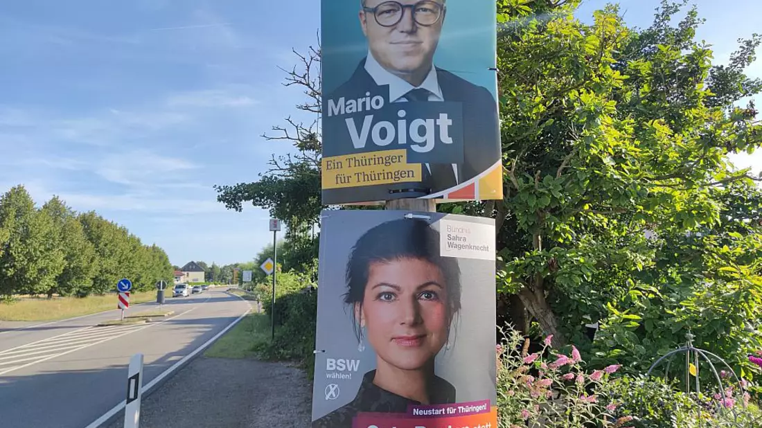 Wahlplakate mit Mario Voigt und Sahra Wagenknecht zur Landtagswahl in Thüringen (Archiv) - Bild: über dts Nachrichtenagentur