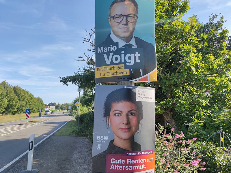Wahlplakate mit Mario Voigt und Sahra Wagenknecht zur Landtagswahl in Thüringen (Archiv) - Foto: über dts Nachrichtenagentur