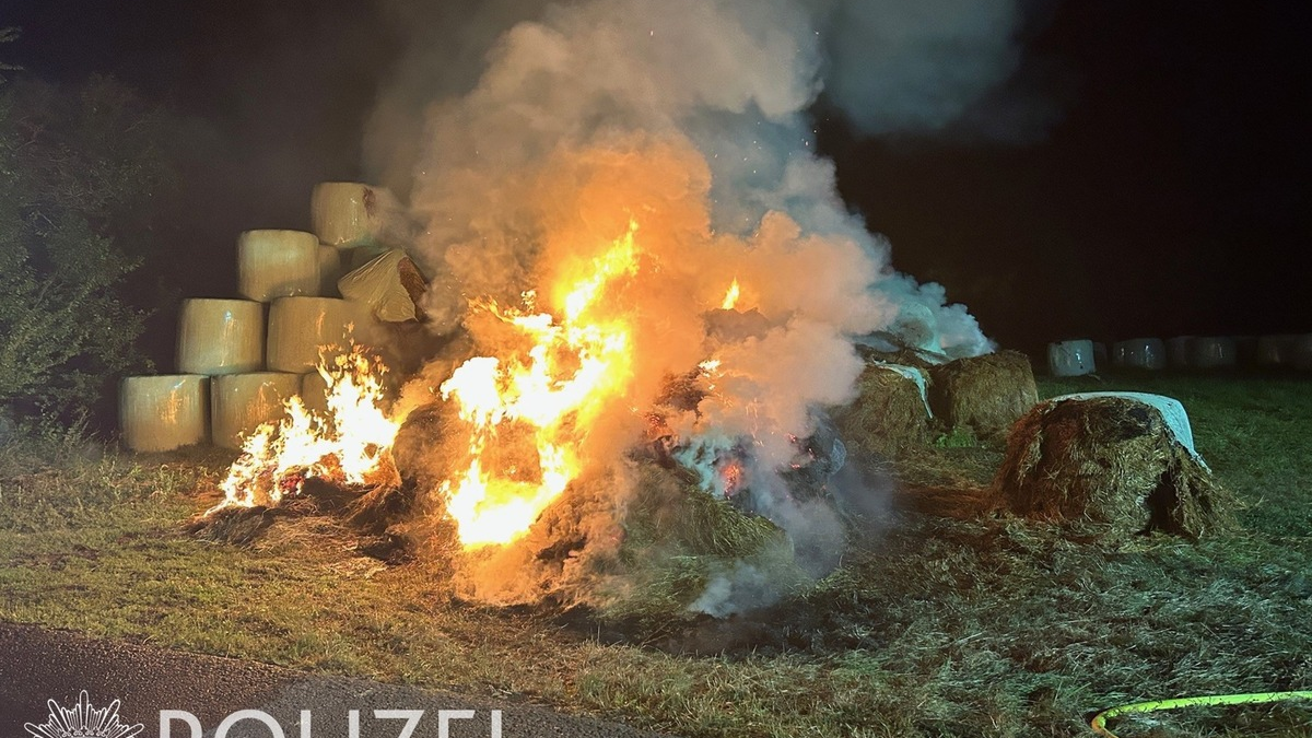 POL-PDPS: Nächtlicher Heuballenbrand - Foto: presseportal.de