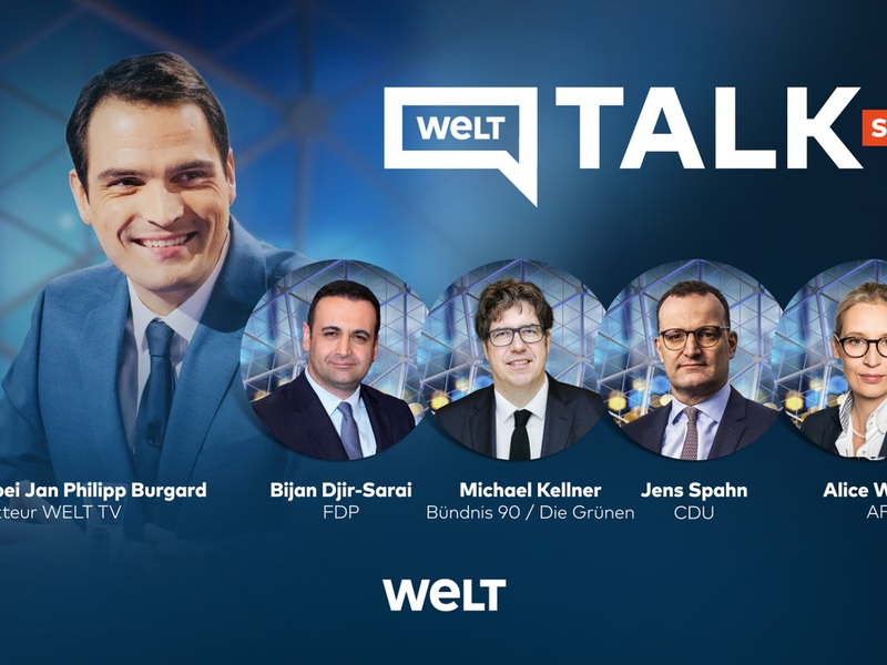 WELT TV mit Sondersendung zu Landtagswahlen / ab 21 Uhr WELT Talk mit Alice Weidel (AfD), Jens Spahn (CDU), Bijan Djir-Sarai (FDP) und Michael Kellner (Bündnis 90/Die Grünen) - Foto: presseportal.de