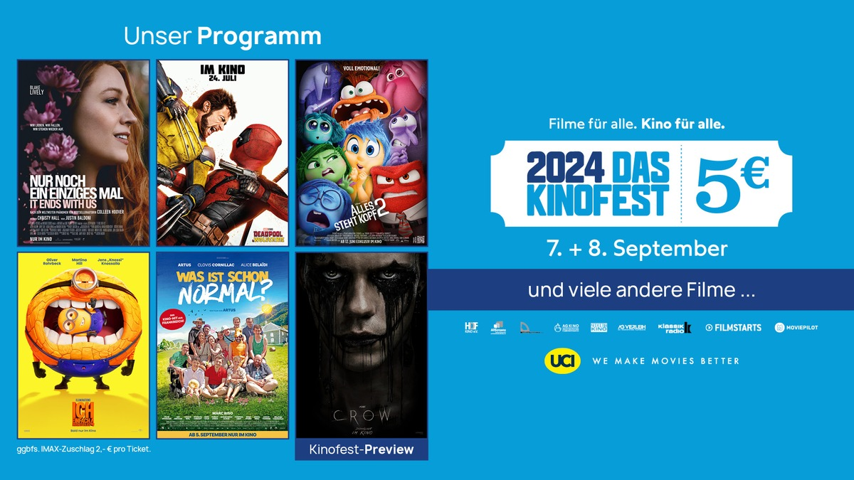 Das KINOFEST in den UCI Kinos / Am 7. und 8. September alle Filme fünf Euro - Foto: presseportal.de
