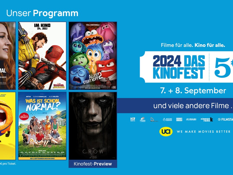 Das KINOFEST in den UCI Kinos / Am 7. und 8. September alle Filme fünf Euro - Foto: presseportal.de