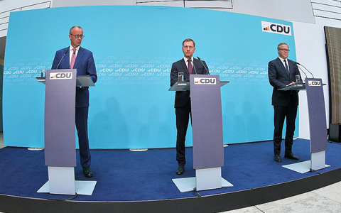 Friedrich Merz, Michael Kretschmer, Mario Voigt am 02.09.2024 - Foto: über dts Nachrichtenagentur
