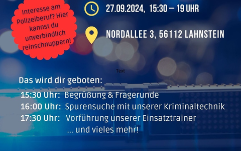 POL-PPKO: Spannender Erlebnistag für Berufsinteressierte bei der Polizei in Lahnstein - Foto: presseportal.de