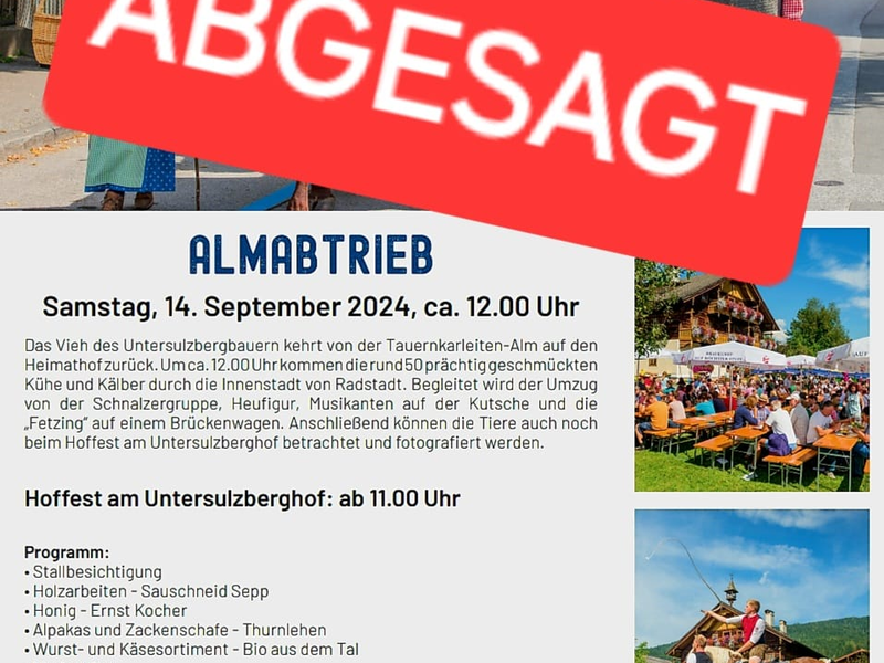 Absage vom Almabtrieb in Radstadt - Foto: Radstadt Tourismus über pressetext.de