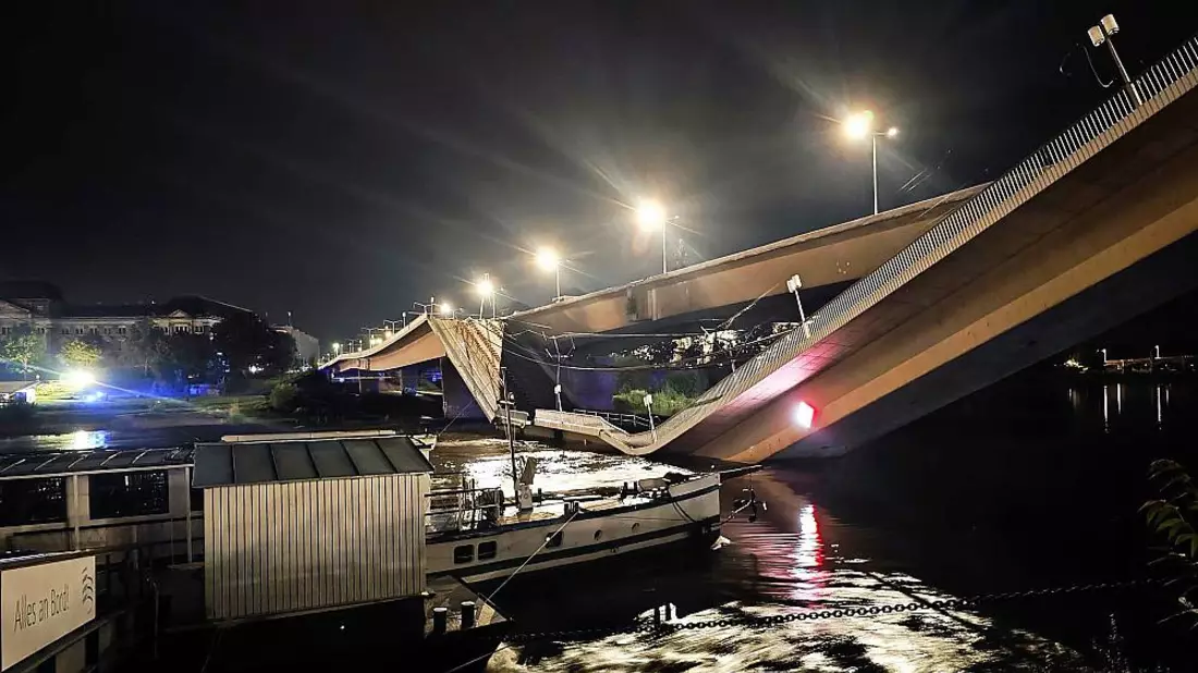 Teilweise eingestürzte Carolabrücke am 11.09.2024 - Bild: Feuerwehr Dresden,  Text: über dts Nachrichtenagentur