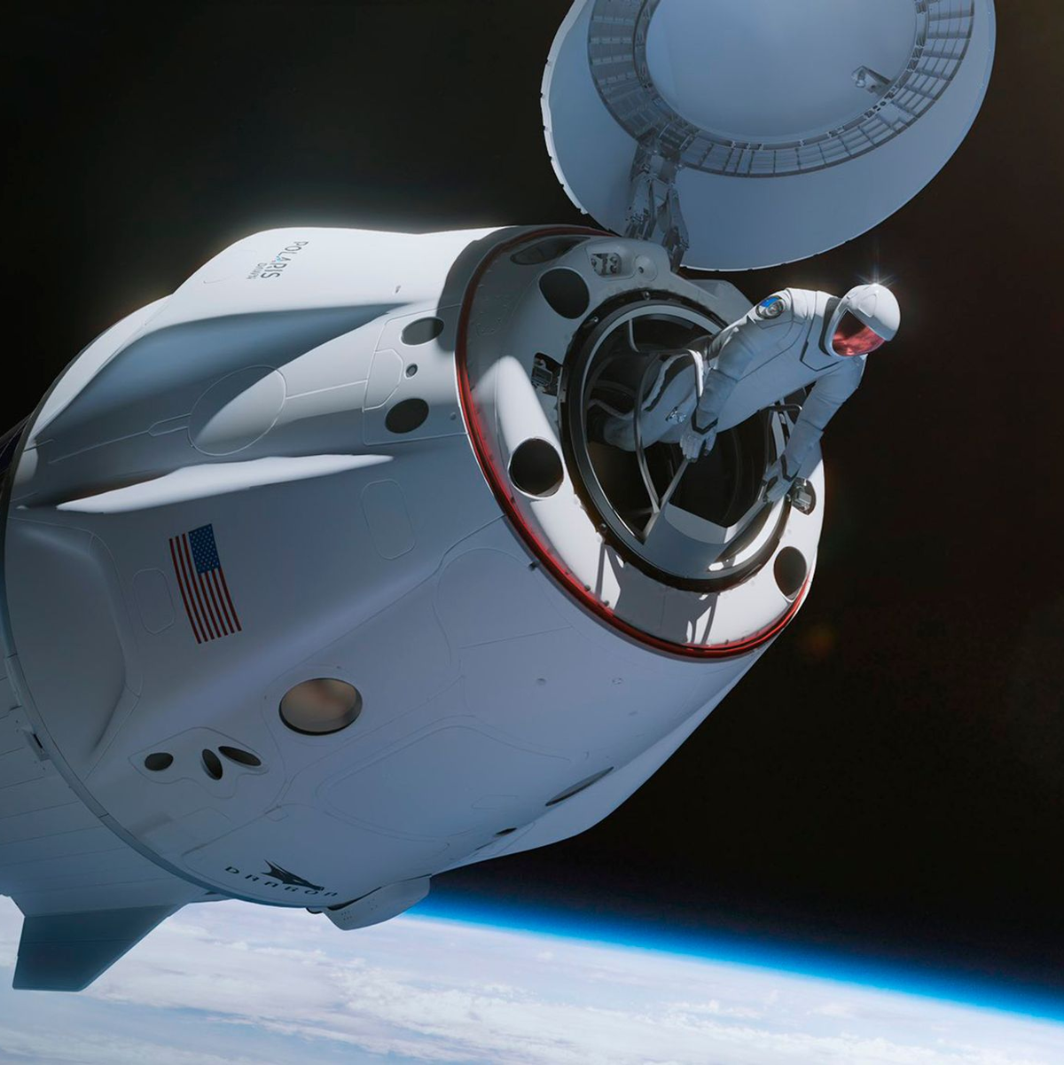Der Crew Dragon hat keine Schleuse - es geht direkt raus ins All, wie diese Illustration zeigt. - Foto: SpaceX/AP/dpa