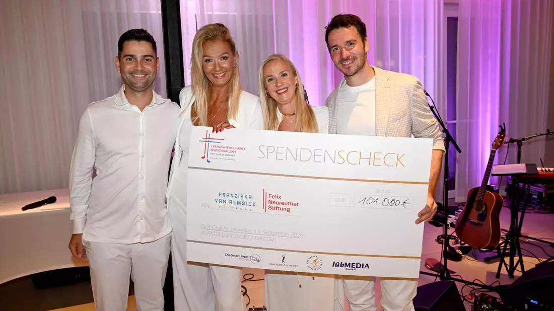 1. Franzi & Felix Invitational 2024 im Golf Club St. Leon-Rot: Franziska van Almsick und Felix Neureuther sammeln bei ihrem gemeinsamen Charity Golfturnier 101.000 Euro für Kinder - Bild: presseportal.de