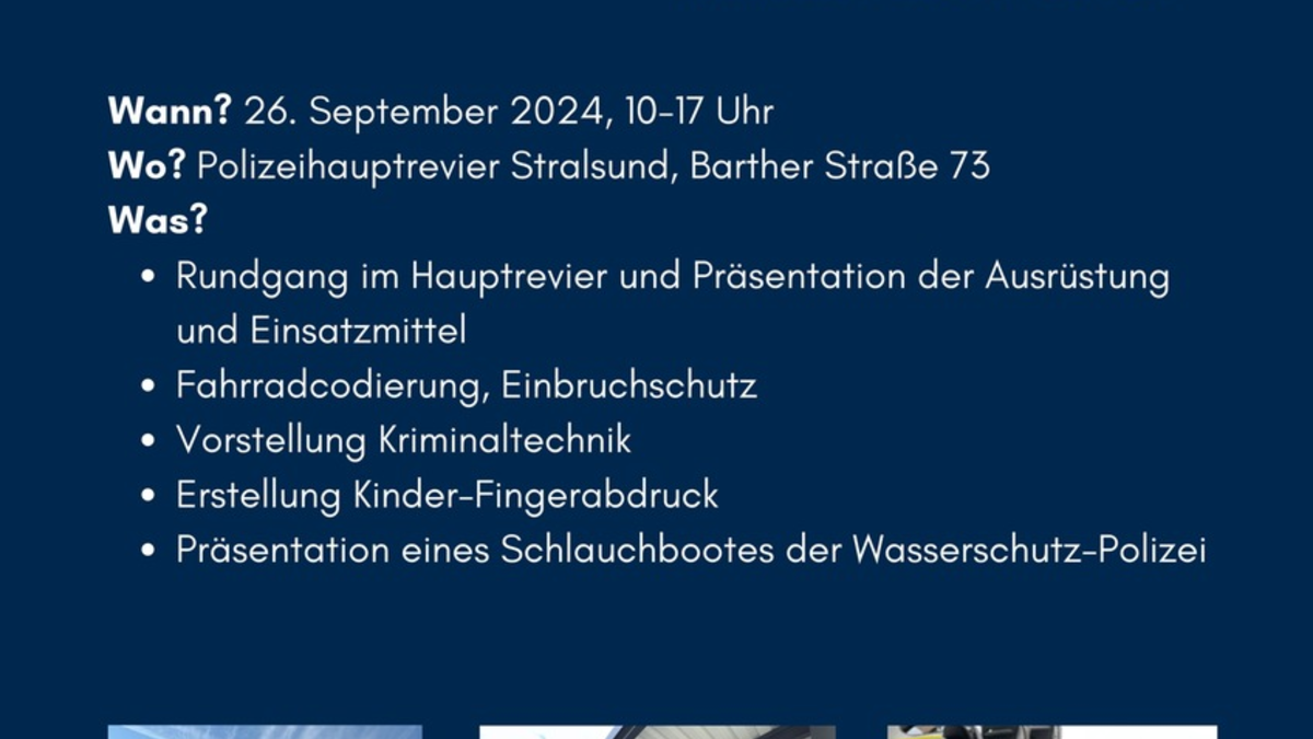 POL-HST: Blaulichttag im Polizeihauptrevier Stralsund am 26. September 2024 - Foto: presseportal.de