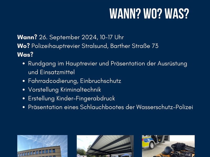POL-HST: Blaulichttag im Polizeihauptrevier Stralsund am 26. September 2024 - Foto: presseportal.de