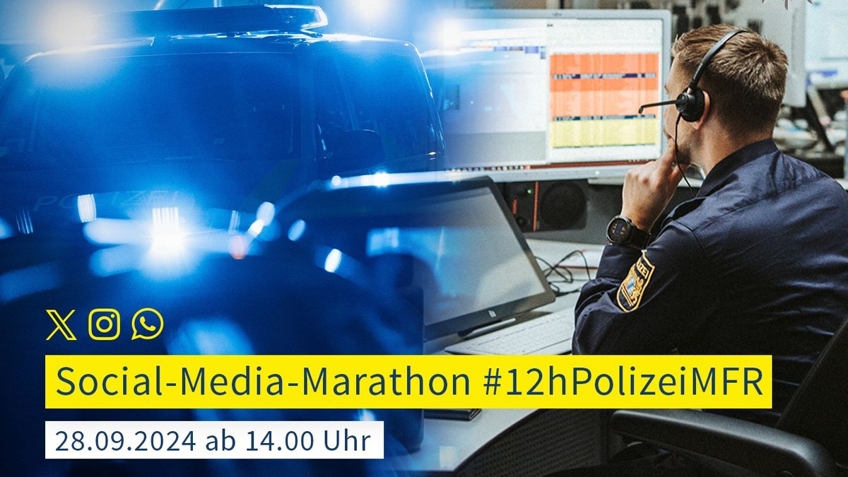 POL-MFR: (1004) #12hPolizeiMFR - 6. Social-Media-Marathon der mittelfränkischen Polizei am 28.09.2024 - Foto: presseportal.de