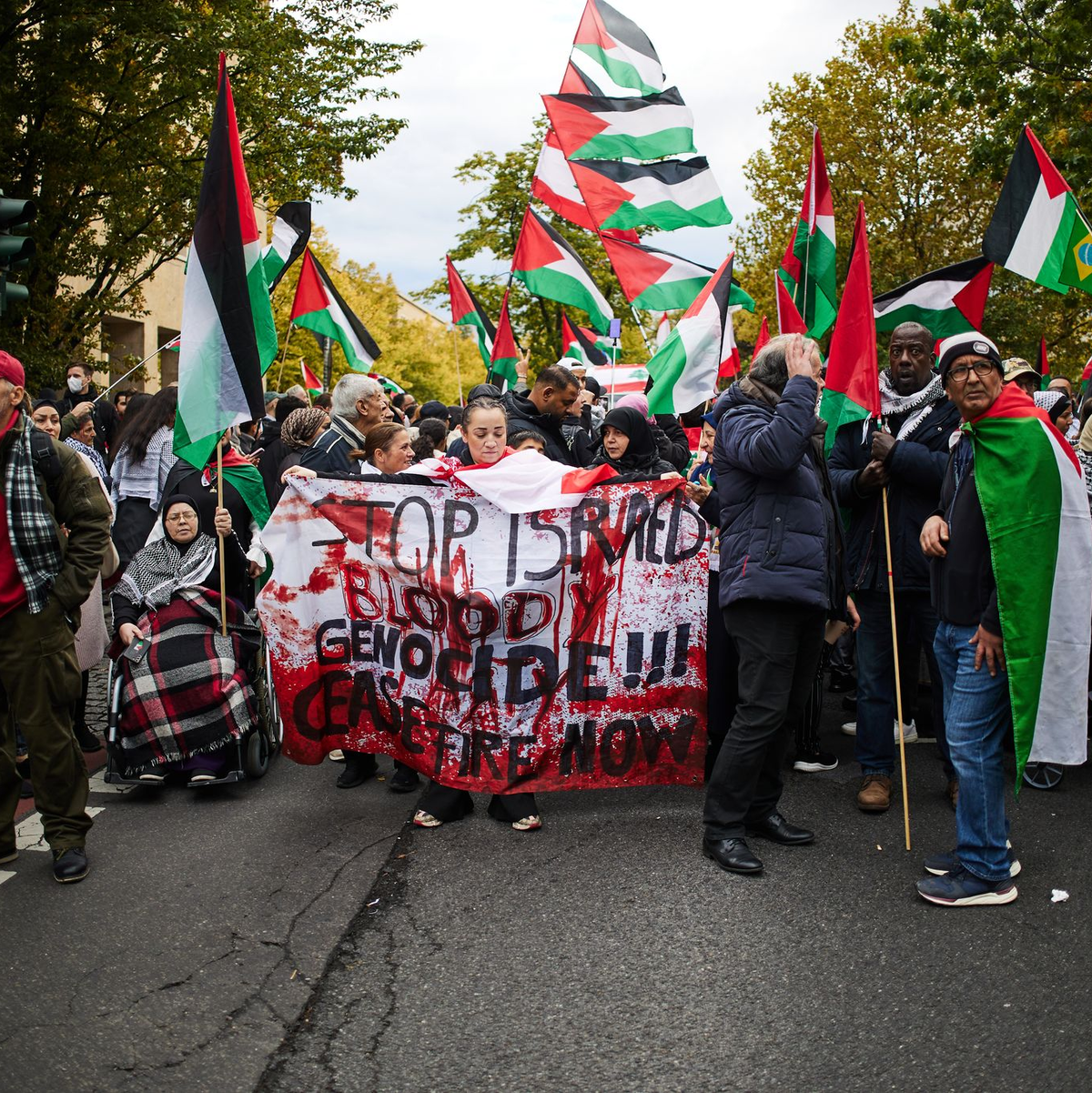 Die proisraelischen Demonstranten versammelten sich vor der Humboldt-Universität - Foto: Joerg Carstensen/dpa