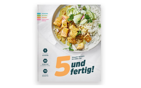 5 Zutaten, 30 Minuten, 70 Rezepte / Schnelle Gerichte für jeden Tag: Das neue Kochbuch 5 und fertig! von EDEKA - Foto: presseportal.de