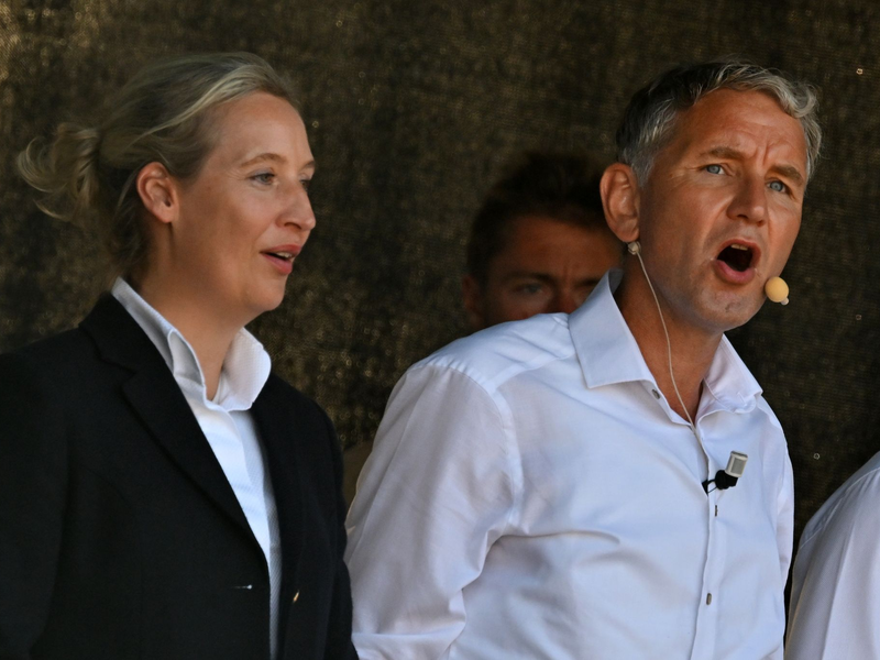 Früher ging Alice Weidel auf Distanz zum Thüringer AfD-Landesvorsitzenden, Björn Höcke, der zu den wichtigsten Vertretern der Rechtsaußen-Strömung der Partei zählt – inzwischen treten beide gemeinsam im Wahlkampf auf. (Archivbild) - Foto: Martin Schutt/dpa