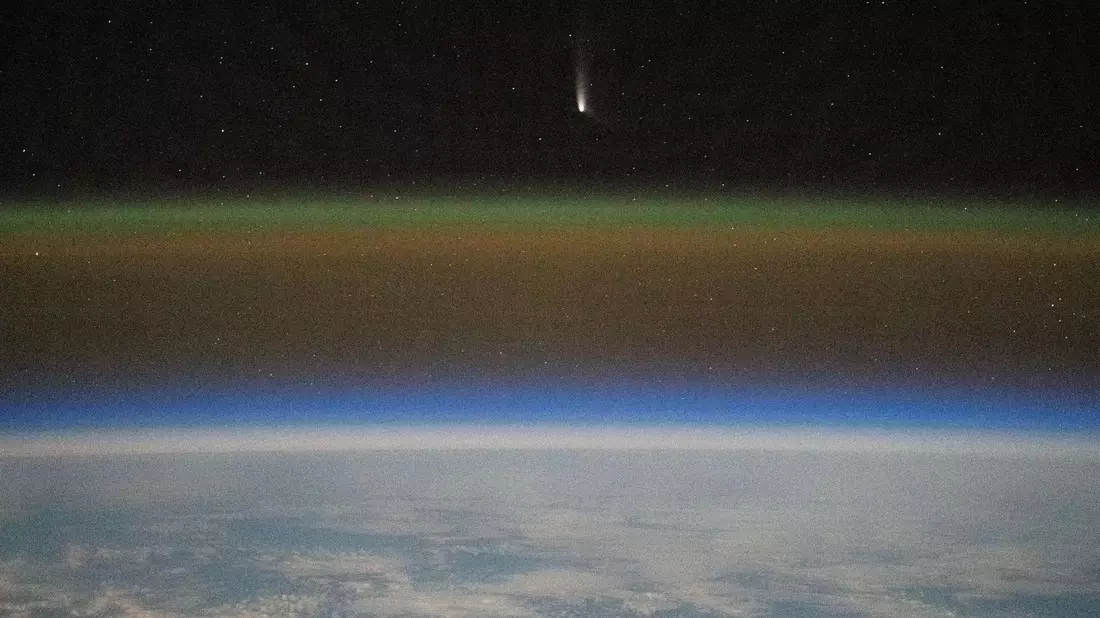 Tsuchinshan-Atlas soll am 10. Oktober im Westen am abendlichen Horizont auftauchen.  - Bild: Matthew Dominick/NASA/JSC/dpa