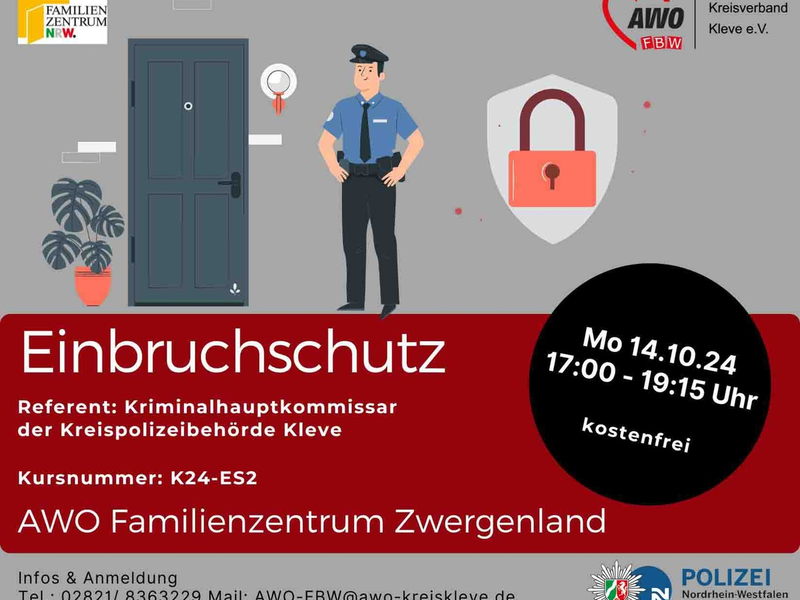 POL-KLE: Rheurdt - Kostenfreies Vortragsangebot: Kreispolizeibehörde Kleve informiert mit AWO Familienbildungswerk zum Thema Einbruchschutz - Foto: presseportal.de