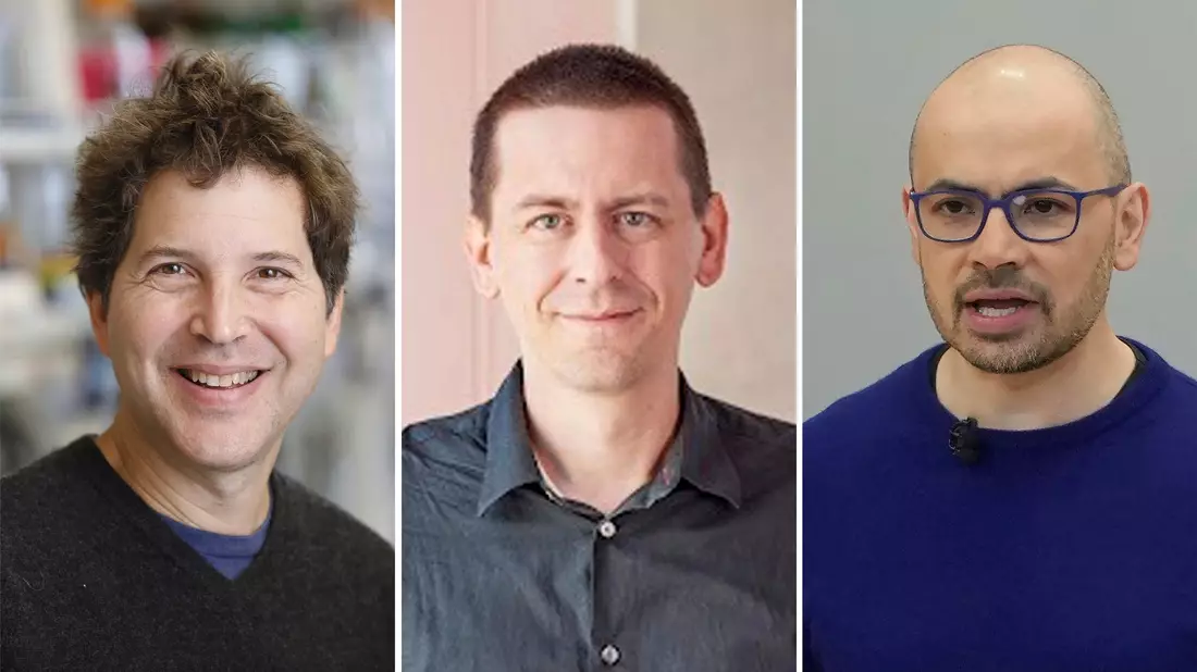 Diese Bildkombo zeigt die frisch gekürten Chemie-Nobelpreisträger David Baker (l-r), John Jumper und Demis Hassabis. - Bild: UW Medicine/Google DeepMind/AP/dpa