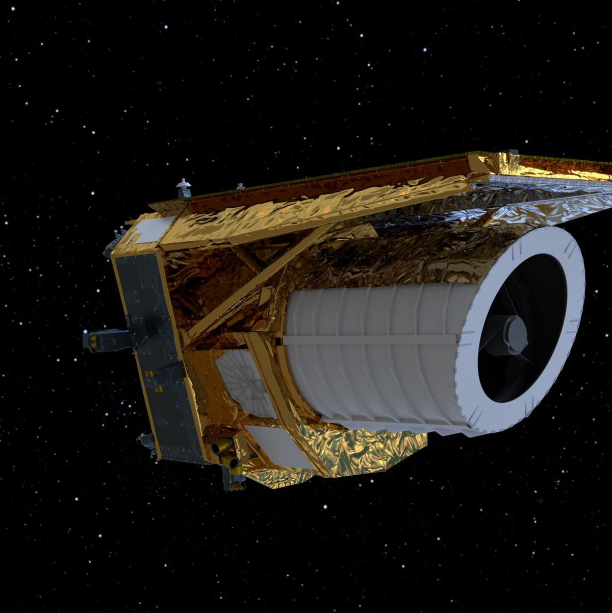 Ein am Computer generiertes Bild des Weltraumteleskops «Euclid». - Foto: --/ATG/ESA/dpa