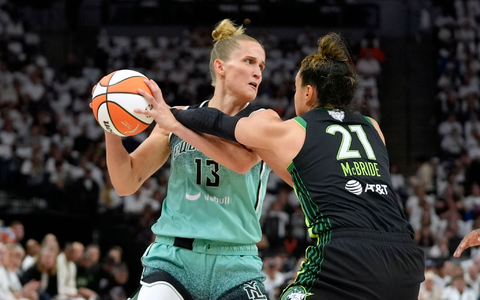 Leonie Fiebich spielt in den WNBA-Finals eine ganz starke Rolle für die New York Liberty. - Foto: Abbie Parr/AP/dpa