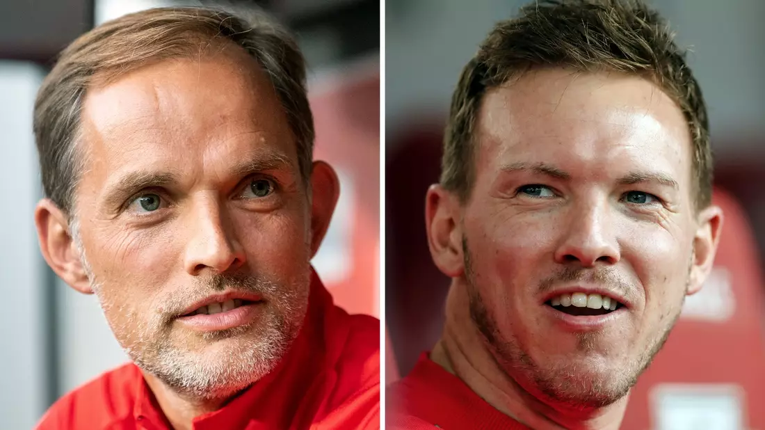 Thomas Tuchel (l.) und Julian Nagelsmann bevorzugen beide derzeit einen Nationaltrainer-Posten. - Bild: Robert Michael/Jan Woitas/dpa