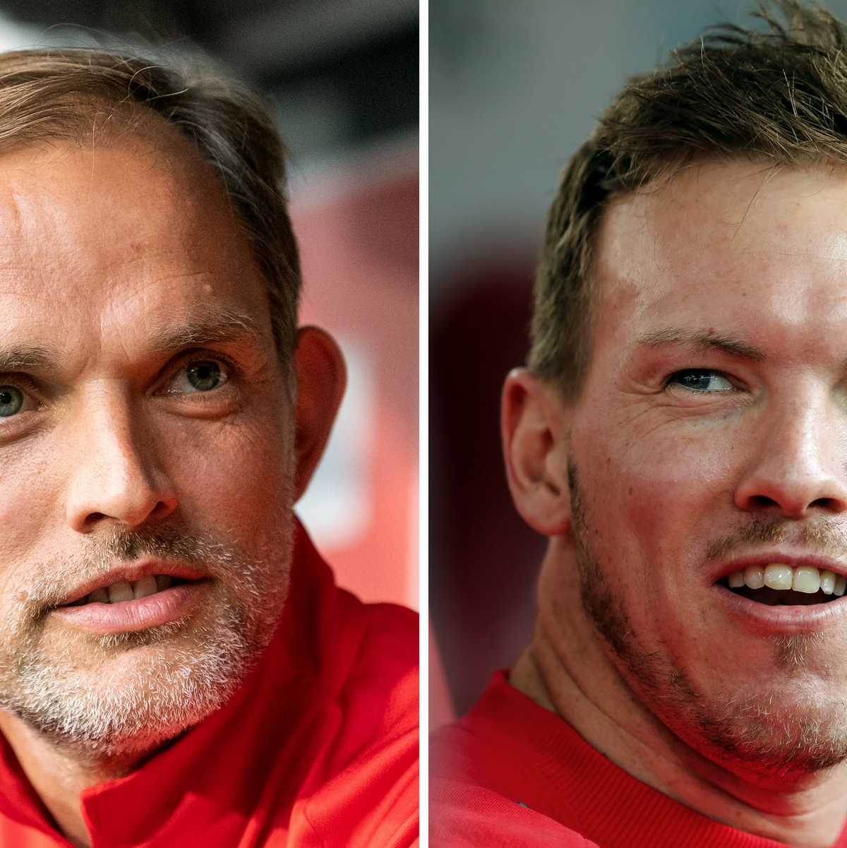 Thomas Tuchel (l.) und Julian Nagelsmann bevorzugen beide derzeit einen Nationaltrainer-Posten. - Foto: Robert Michael/Jan Woitas/dpa