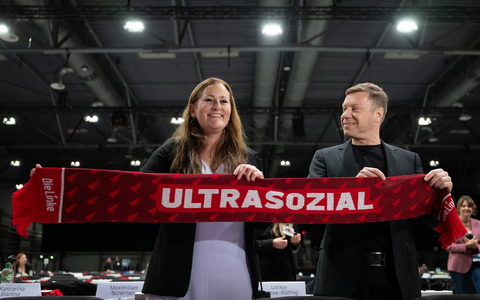 Linken-Chef Jan van Aken kritisiert Gewinne mit Rheinmetall-Aktien. - Foto: Hendrik Schmidt/dpa