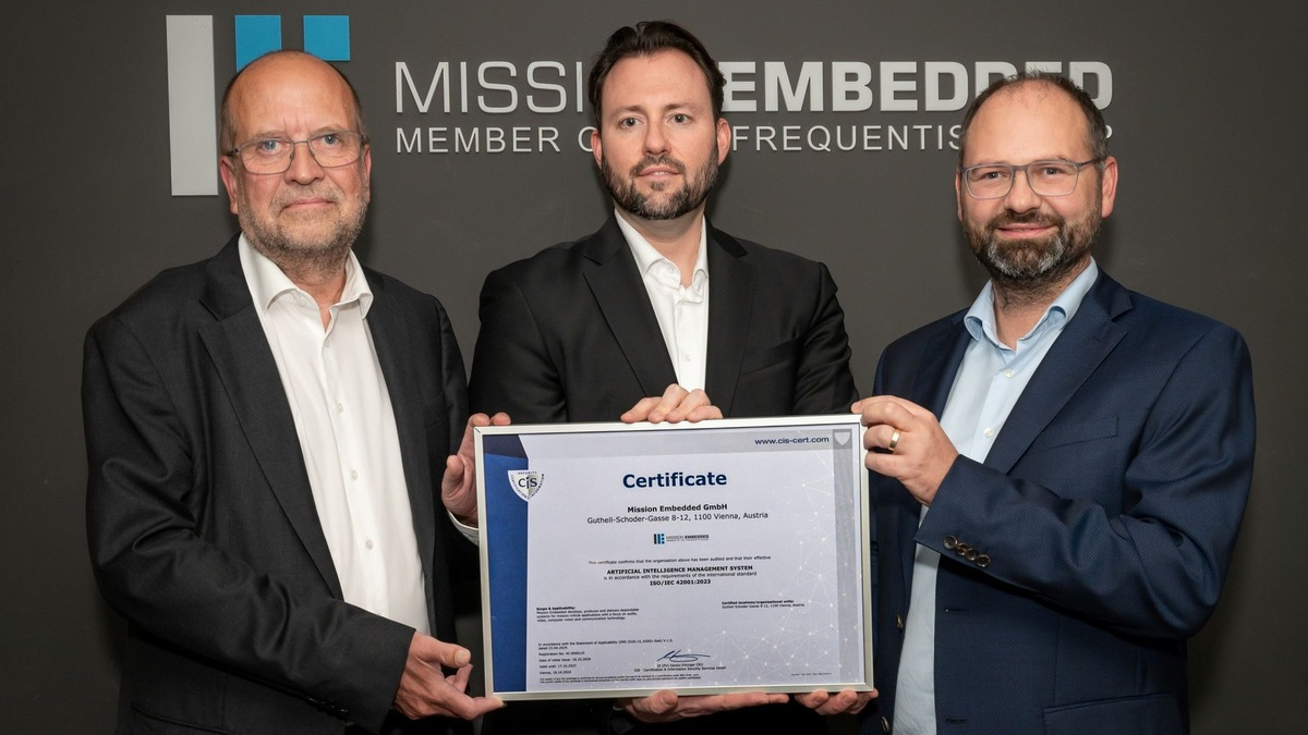 Mission Embedded erhält als erstes österreichisches Unternehmen die ISO 42001 Zertifizierung für die Entwicklung von KI-Systemen - Foto: presseportal.de