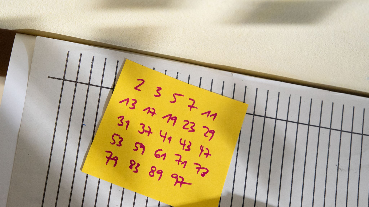 Die Primzahlen bis 100 stehen auf einem Zettel geschrieben. (Symbolbild) - Foto: Viola Lopes/dpa