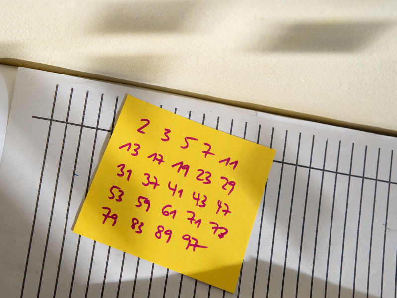 Die Primzahlen bis 100 stehen auf einem Zettel geschrieben. (Symbolbild) - Foto: Viola Lopes/dpa