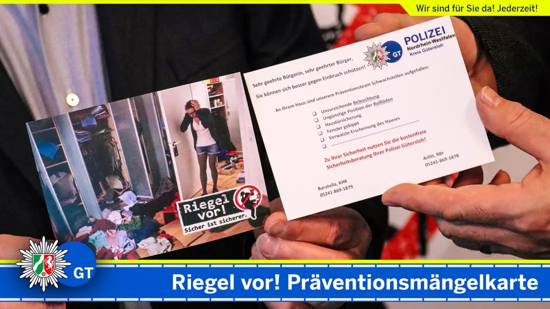 POL-GT: Riegel vor! Sicher ist sicherer. Berater verteilen Präventionsmängelkarten - Bild: presseportal.de