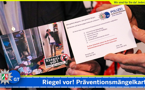 POL-GT: Riegel vor! Sicher ist sicherer. Berater verteilen Präventionsmängelkarten - Foto: presseportal.de