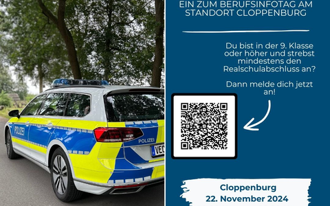 POL-CLP: Die Polizeiinspektion Cloppenburg/Vechta lädt zum Berufsinformationstag am 22. November in Cloppenburg ein - Anmeldung erforderlich - Foto: presseportal.de POL-CLP: Die Polizeiinspektion Cloppenburg/Vechta lädt zum Berufsinformationstag am 22. November in Cloppenburg ein - Anmeldung erforderlich - Foto: presseportal.de