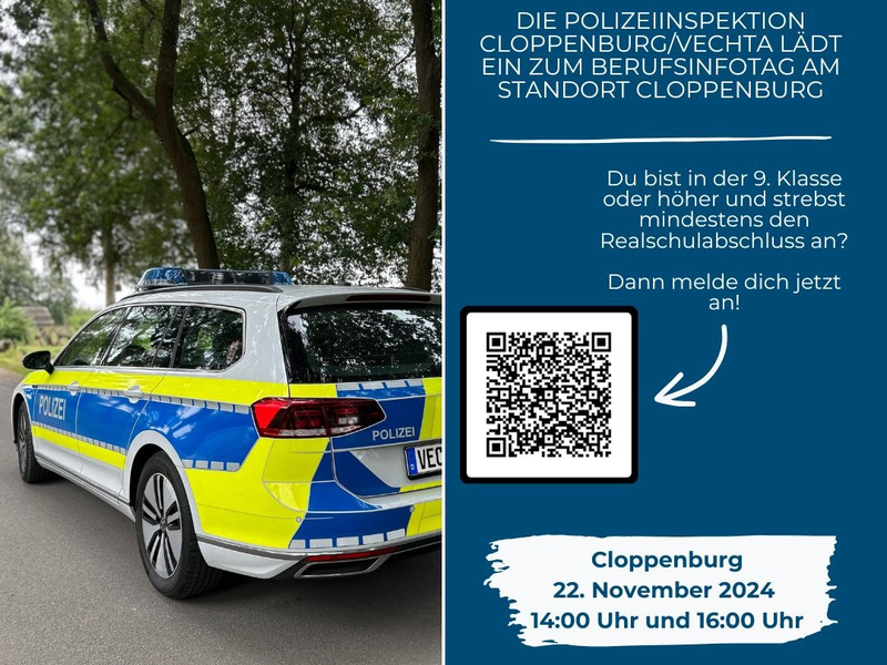 POL-CLP: Die Polizeiinspektion Cloppenburg/Vechta lädt zum Berufsinformationstag am 22. November in Cloppenburg ein - Anmeldung erforderlich - Foto: presseportal.de